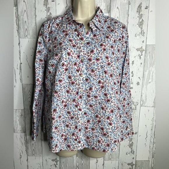 Talbots Petites Blouse Colorful Floral Print Long Sleeve Button Up Top Size S SP - Picture 2 of 11